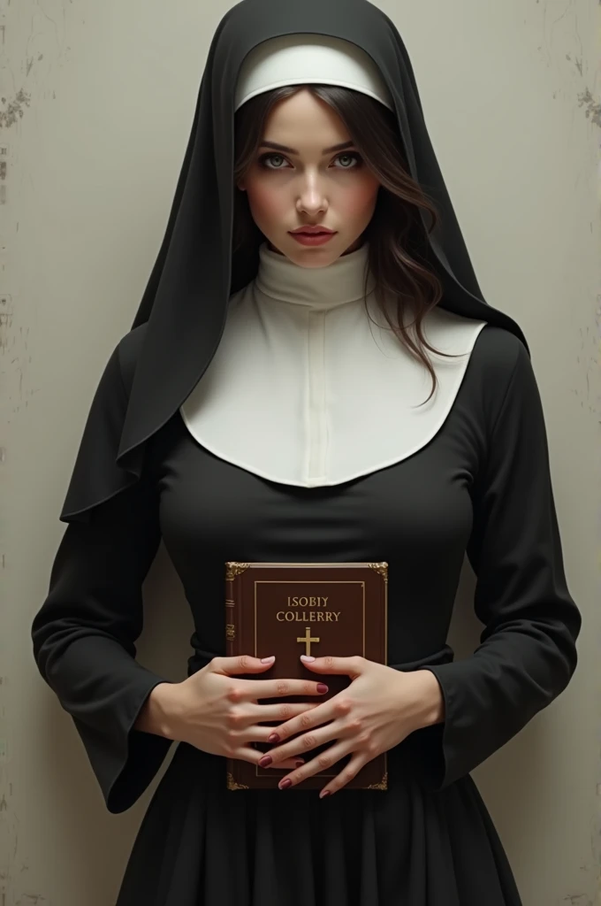 Beautiful nun with a bible in her hands and skirt with garter belt