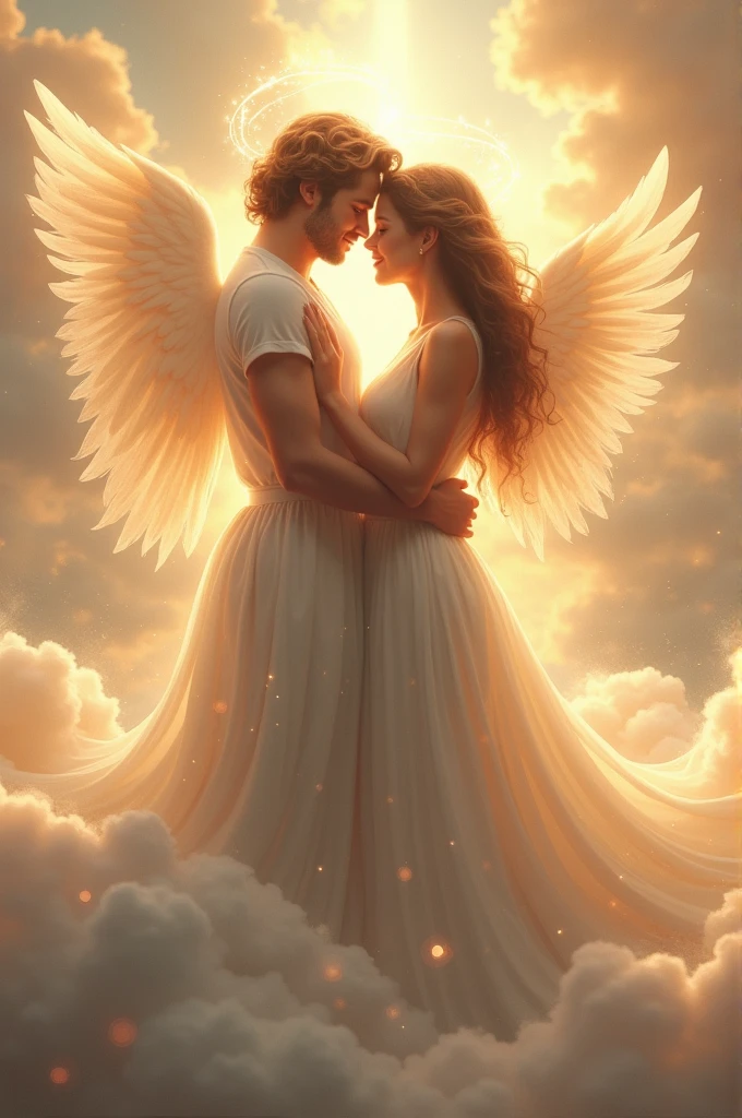 Two couples hugging in heaven