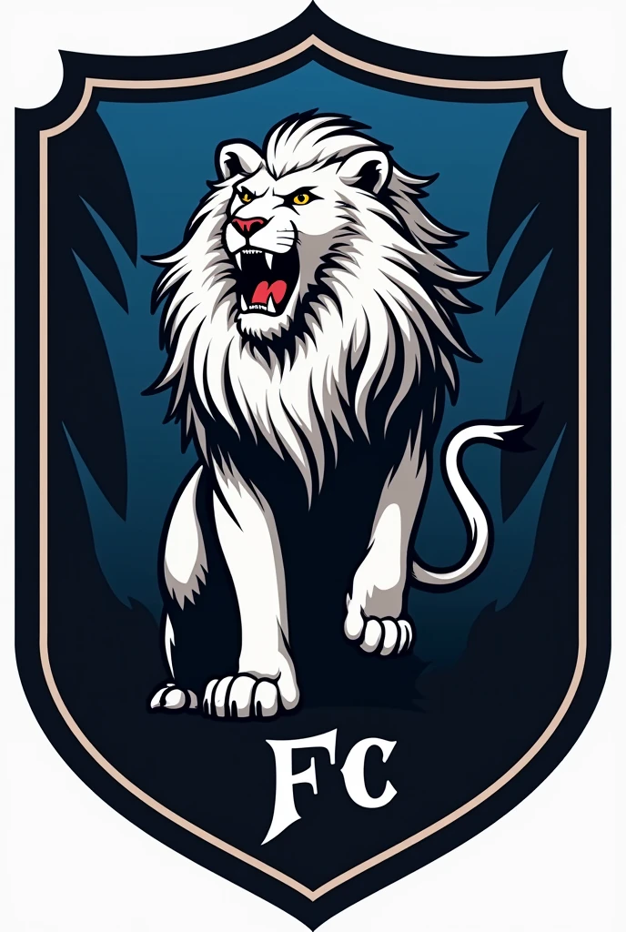 a football shield with the name uniao fc and blue colors, black and white with detail of a lion