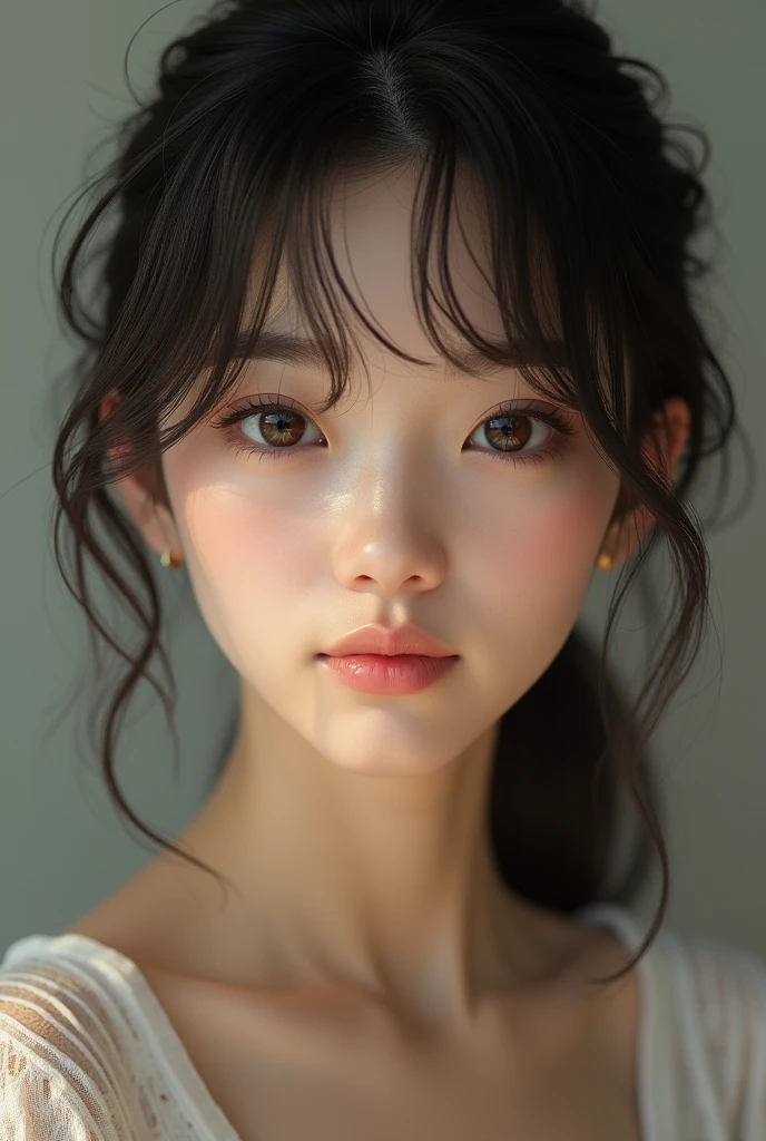 (photorealism:1.2), (8k) (detailed) face: She has a youthful face with a soft but defined facial structure.. Her cheekbones are not too prominent., which gives it a more delicate appearance.eyes: Her eyes are slightly almond-shaped., medium sized, and they usually have a warm or melancholic expression. He is often seen with a deep look.nose: His nose is straight and well-proportioned, is not too prominent.Lips: Has medium thick lips, with the upper lip slightly curved and the lower lip fuller.hair: Her hair is naturally black, but she usually wears it in dark brown tones. The hairstyle can vary, from a cut with bangs to one side to more disheveled styles or with volume on top.Height and Build: Is high, measures approximately 1.85 meters, with a slim but athletic build.style:outfit: Song Kang usually dresses casually and elegantly, with a preference for neutral colors like white, negro, grey and earth tones. His style reflects a combination of simplicity and sophistication.Accessories: She doesn&#39;t use many accessories, But sometimes he is seen with simple watches or discreet rings..Expression and Posture: He has a kind expression and a relaxed posture., which gives it an attractive yet accessible presence.