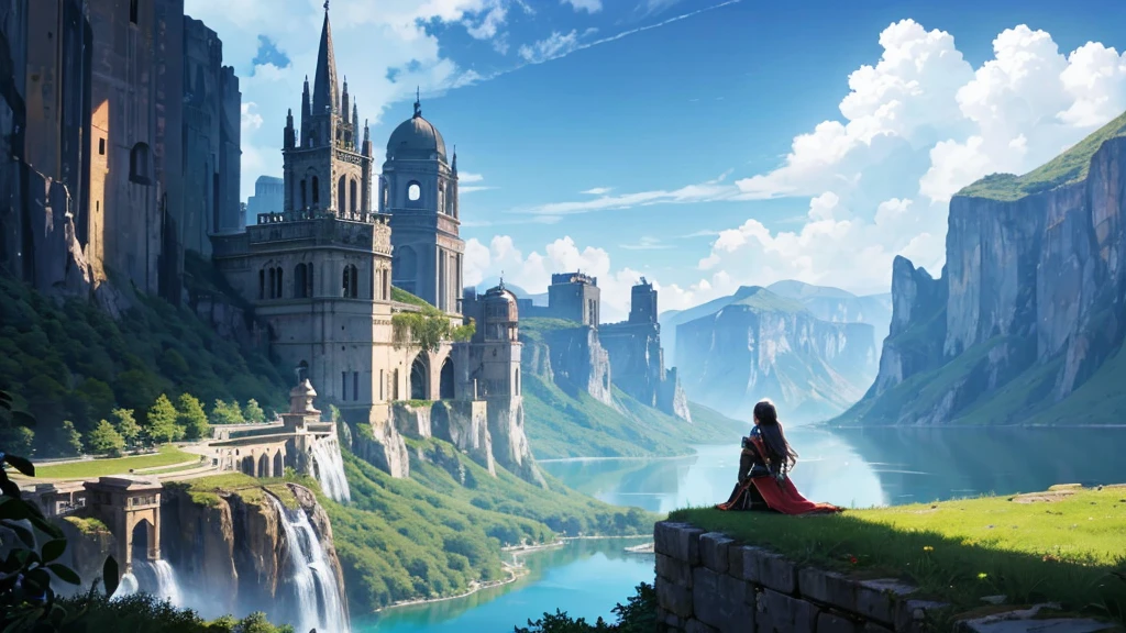 Highest image quality,background,masterpiece,ancient city,unrest,dark ,fantasy,cliff、lake