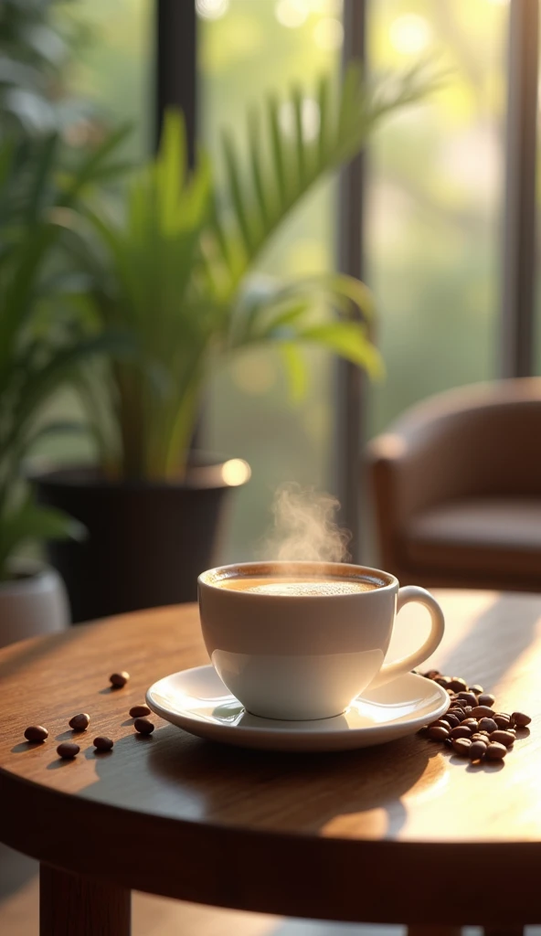 Freshly brewed coffee nature Inside the cafe No one there coffee beans