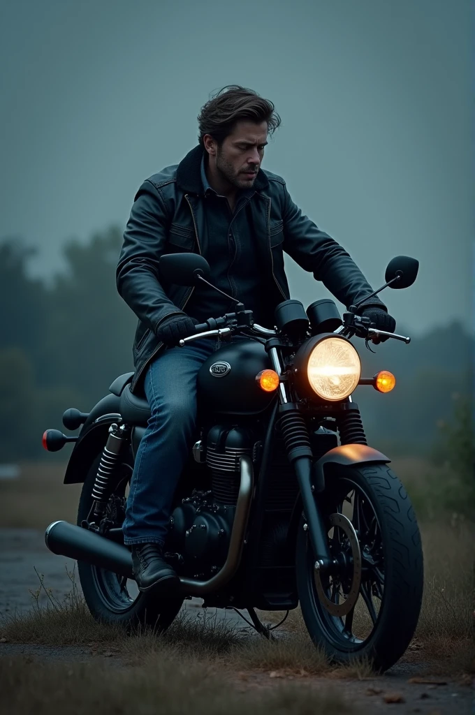 A man on a black motorcycle ready to go to sleep