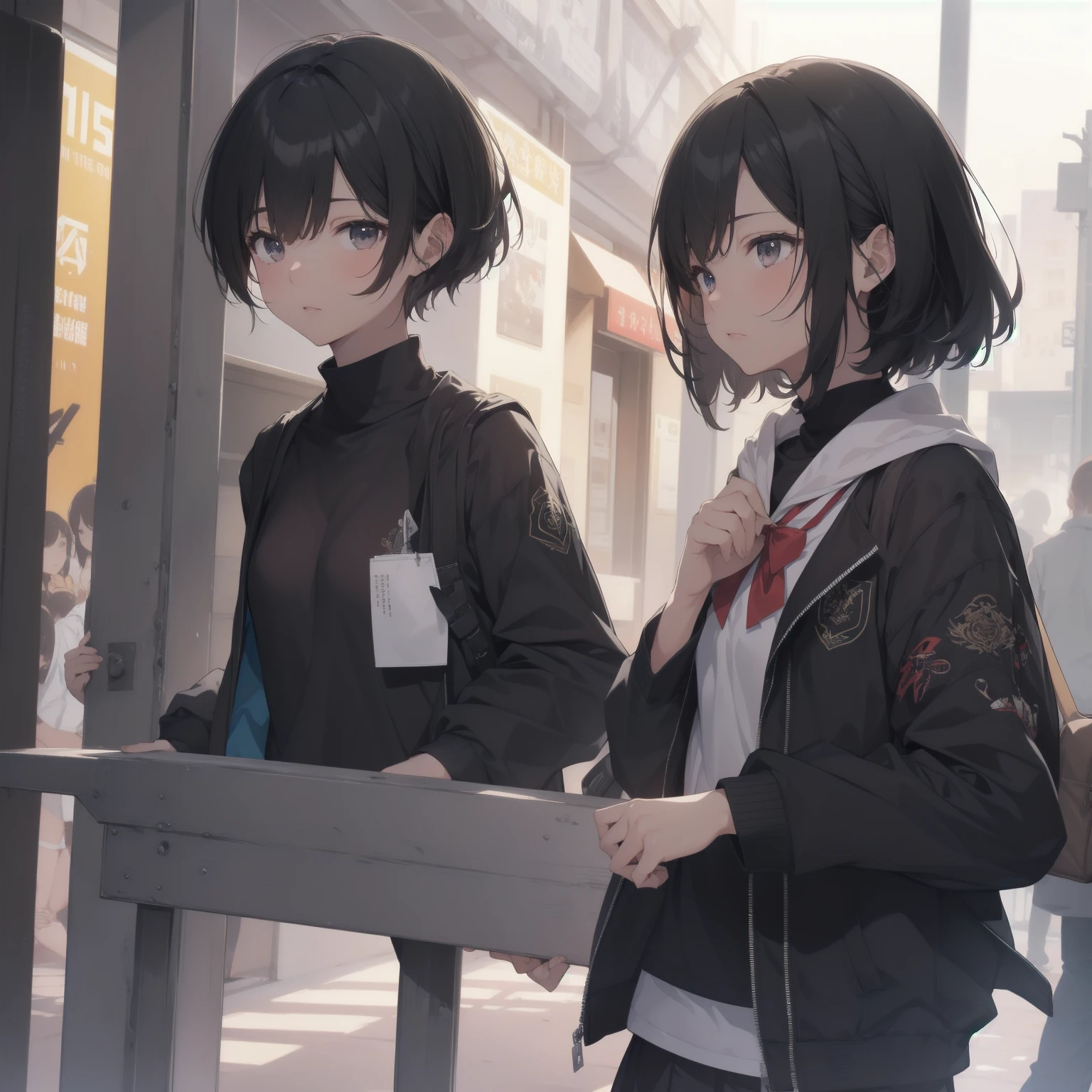 ultra-absurdres-Top quality by artist God, ultra-detailed, high resolution, anime moe artstyle, best anime 8k konachan wallpaper, pixiv contest winner, pool:2810, perfect anatomy,break, 1girl, (Please draw a girl walking sleepily to school alone. )break,(Solo,little female,15yo:1.3),Full limbs, complete fingers,a junior high school student, (very short hair), short cut, flat chest, , small butt, small black eyes, beautiful detailed eyes, well-proportioned iris and pupils, expressive eyes, highres detailed hair, soft expression, salor school_uniform, sailor collar, serahuku, bow, pleated skirt,(Detailed Lighting), (Detailed background), in the School commute route. break,super detailed skin, Best cinematic lighting powered by famous artist, 8k,beauty illustration,photoshop_(medium),very aesthetic,break,((artist:echo_(circa) )), artist:clamp ,artist:carnelian ,artist:kantoku ,
