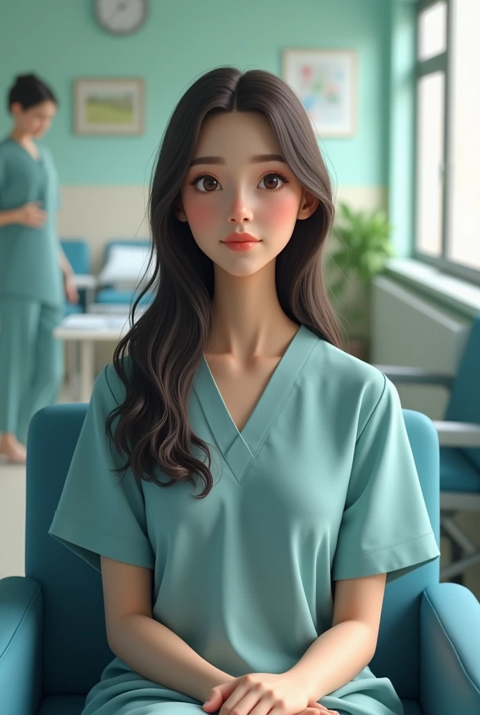 A human like nice female sit in hospital sitting