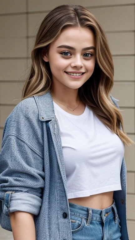 Josephine Langford wearing casual modern designer clothes and smiling