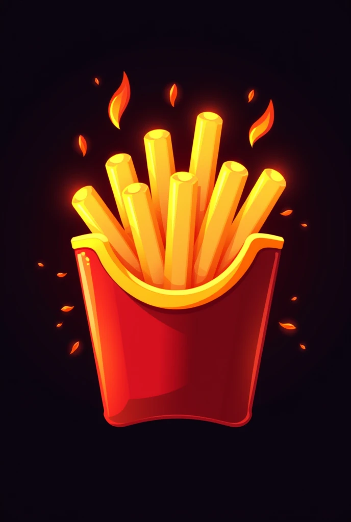 Create a striking logo for a company selling &#39;fries&#39; for WhatsApp. Imagine a flaming, glowing French fry to represent the speed and reliability of the service. The French fries deve brilhar com cores vibrantes como vermelho, orange and yellow to emphasize its &#39;warmth&#39;. Include the text &#39;Hot French Fries for WhatsApp&#39; in bold, modern typography that complements the fiery theme. Add dynamic lines or sparks around the fries to suggest energy and movement. The French fries