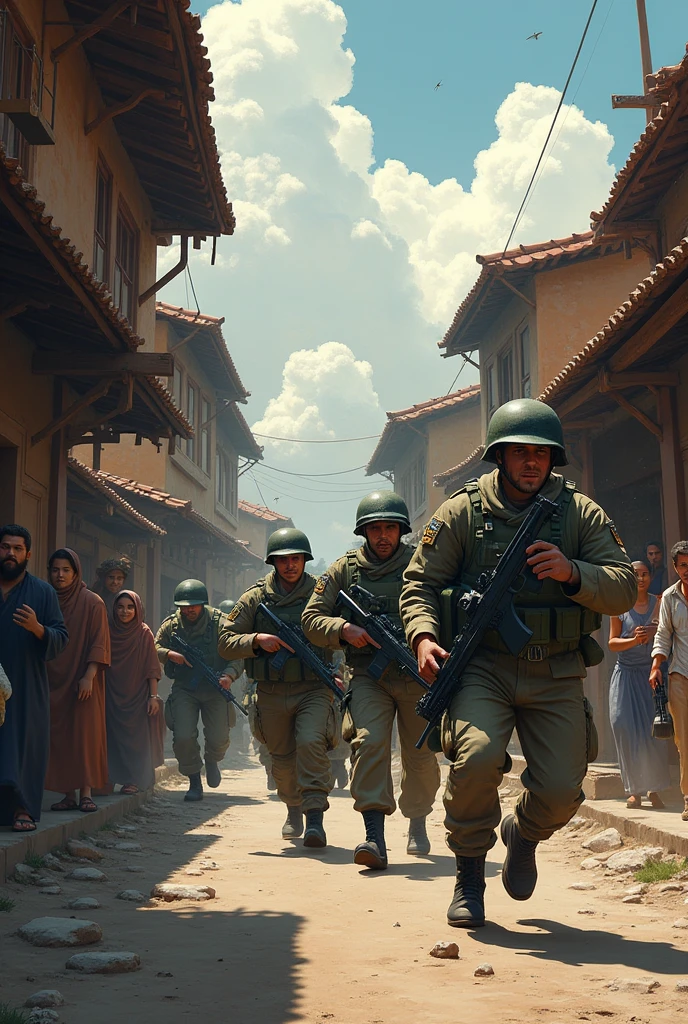 The soldiers started running in the village