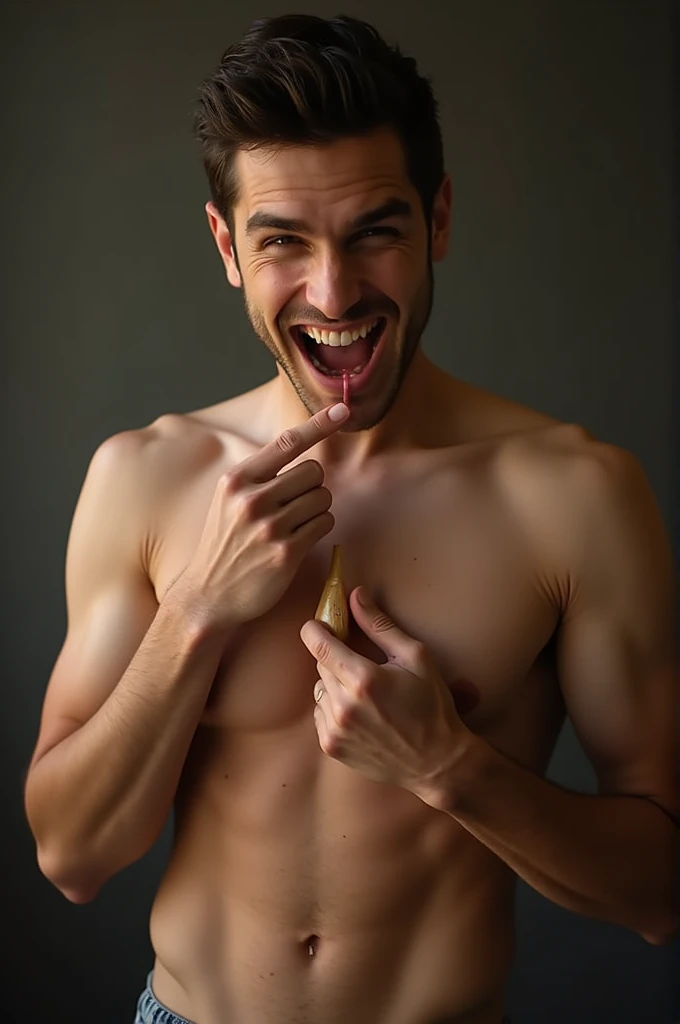 An attractive man touching his penis and getting excited 