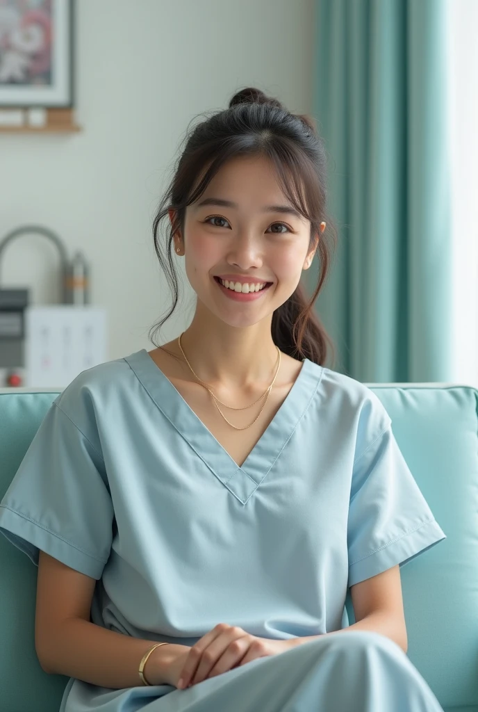 A human like nice female sit in hospital sitting more 
