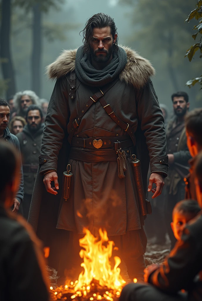 Sigma male around people around fire image