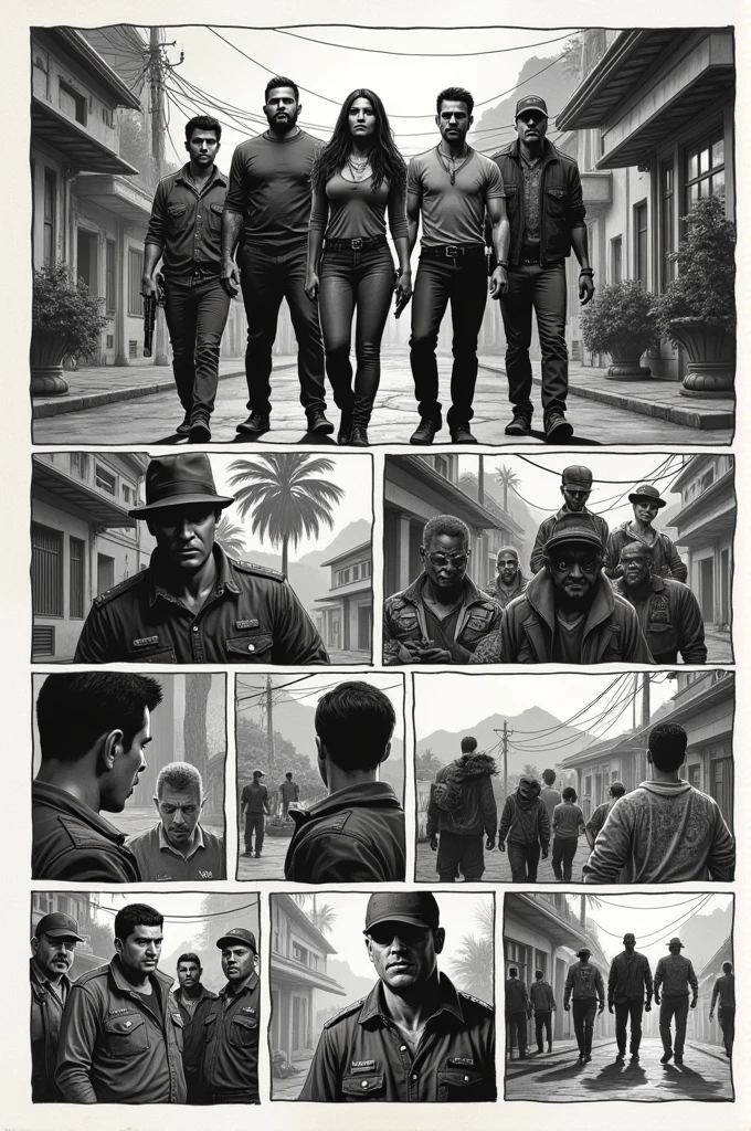 Comic strip about the Cali cartel in 16 pencil squares
