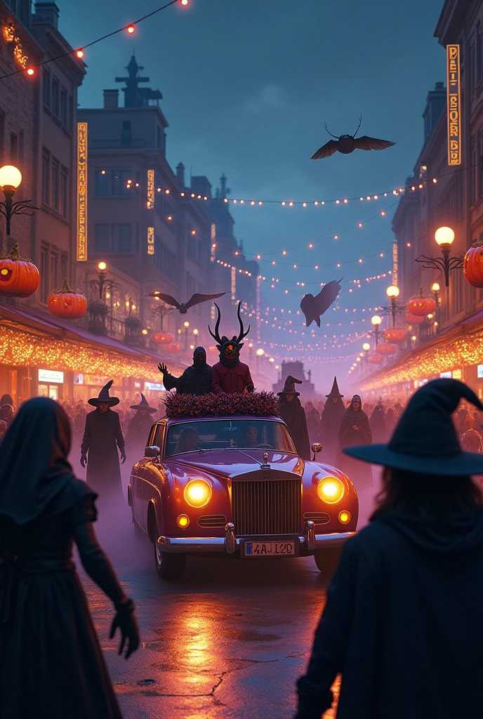 The Carnival of Souls Concept: A night parade with witches, wizards, souls in torment and demons, all in a dark carnival. Cars decorated with lights and pumpkins, and characters dressed as sweets. You could make the whole poster have a festive but spooky feel..
colors: bright oranges, black, and dark reds.