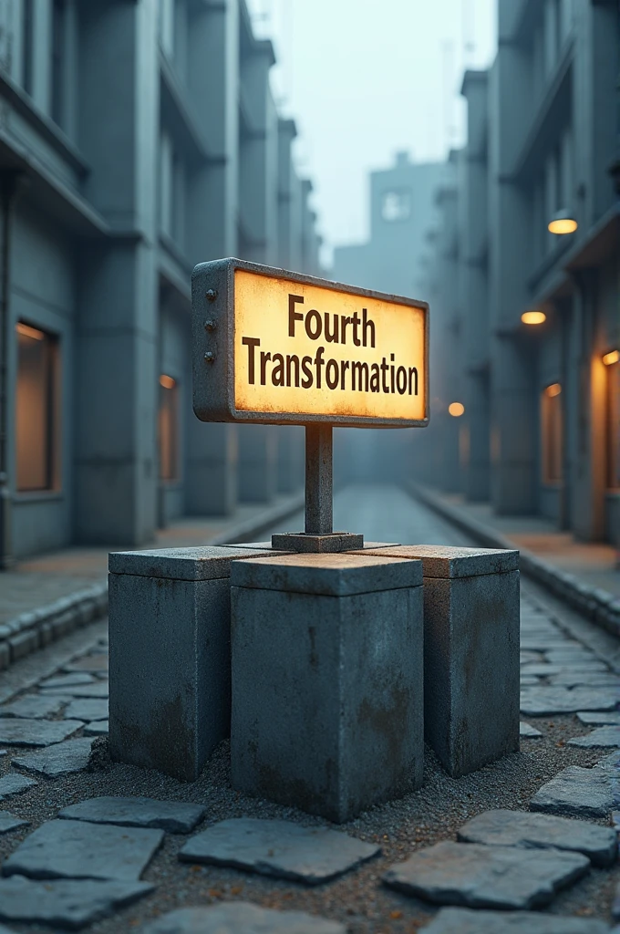 Foundation of a building with a sign that says Fourth Transformation 