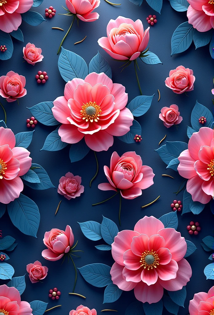 Beautiful repeating floral pattern，Jewel Tones, the 3 d effect, Surrealism , pintrest, The hexadecimal code color is 5ABCB9, 63E2C6, FB6376, 613F75, Only 0C6291, flow, wallpaper, artistic