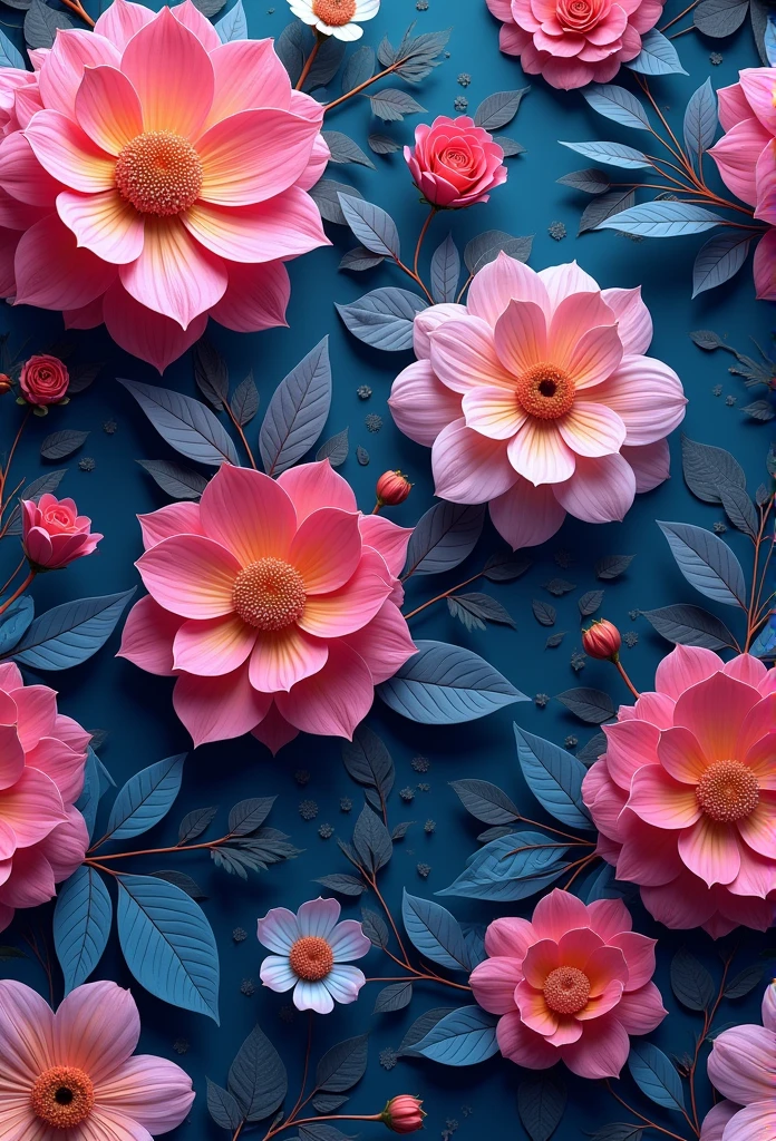 Beautiful repeating floral pattern,Jewel Tones, the 3 d effect, Surrealism , pintrest, The hexadecimal code color is 5ABCB9, 63E2C6, FB6376, 613F75, Only 0C6291, flow, wallpaper, artistic