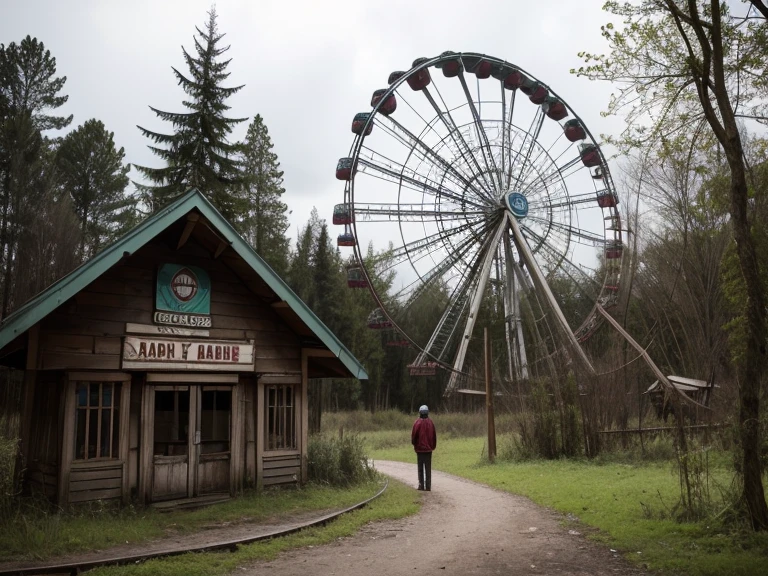 there is an amusement park, he is in the forest, no one has visited it for many years, it is abandoned, very accurate photo,