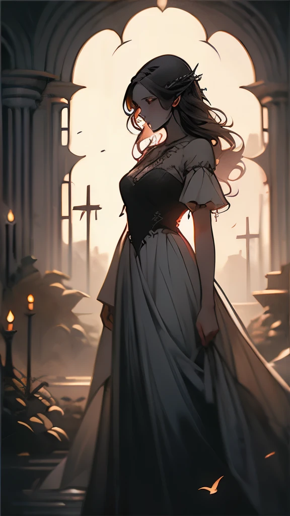 a picture taken from a cemetery at night with a ghost walking in the cemetery, hauntingly beautiful art, la llorona,  bride art style, gothic wraith maiden, inspired by Gustave Dore, luthien, style of esao andrews, beautiful depiction, michael whelan and gustave dore, gothic fantasy art, goddess of death in a graveyard