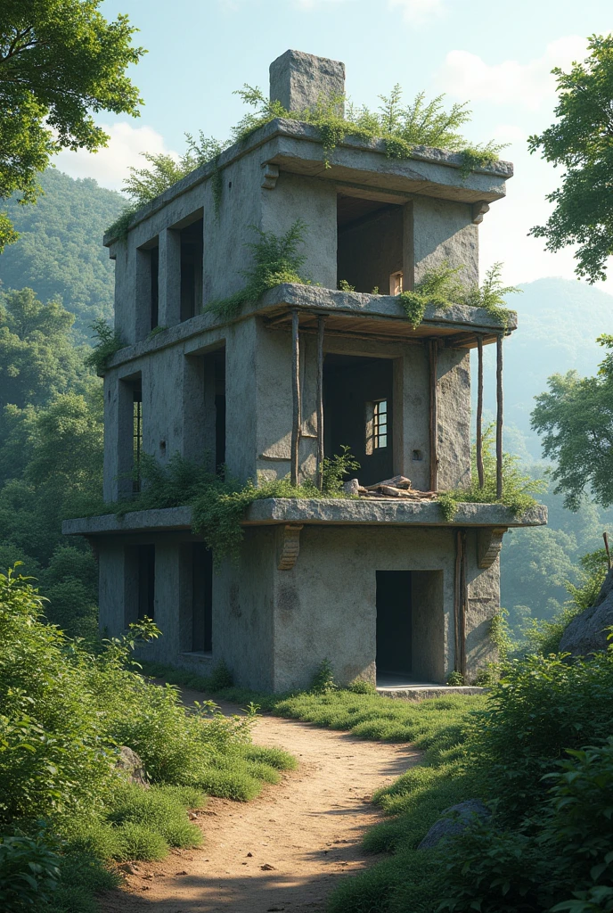 Foundations of an unfinished building with a sign that says Fourth Transformation