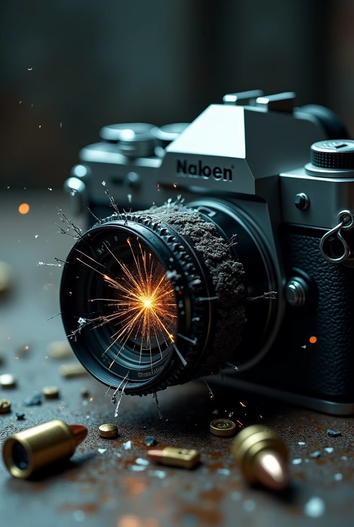 The black camera glass was shattered by the bullet. It was very close to the camera, at a direct angle, and the glass bounced off.
