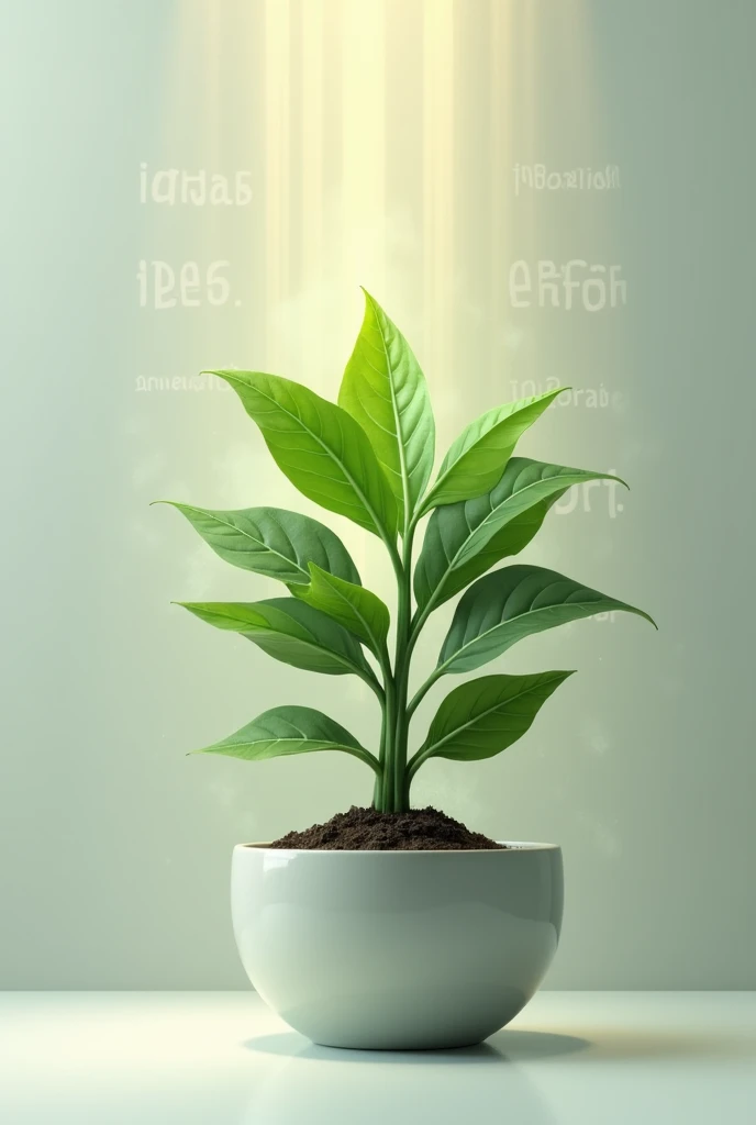a plant growing in a pot "Ideas" watered by "innovation" and "effort