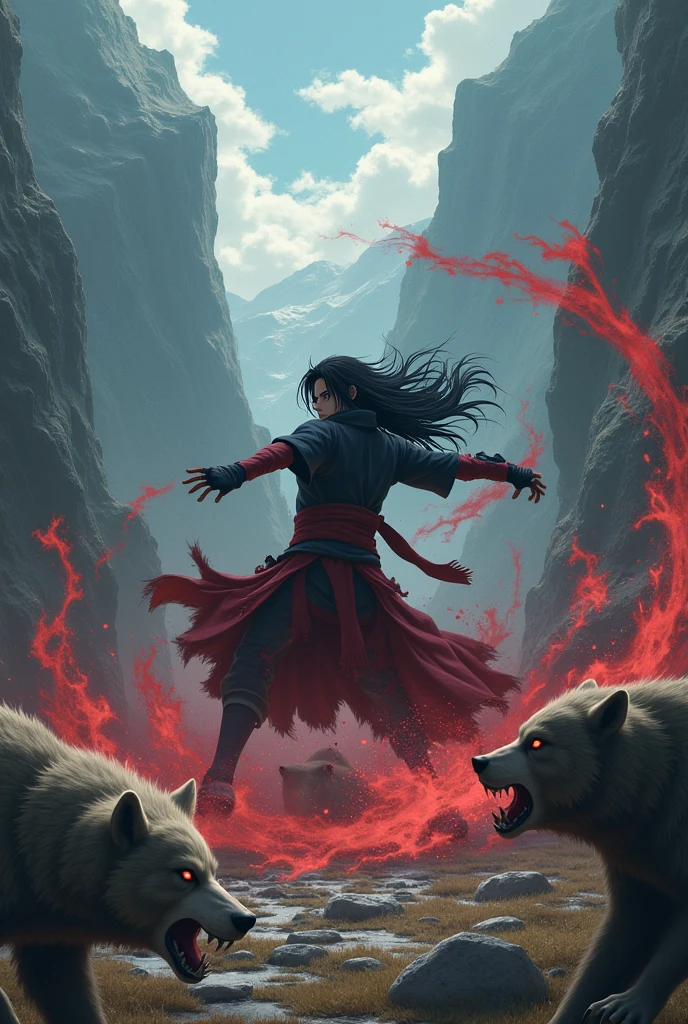 Madara uchiha getting fight with wolf and bears and entered in beast mood