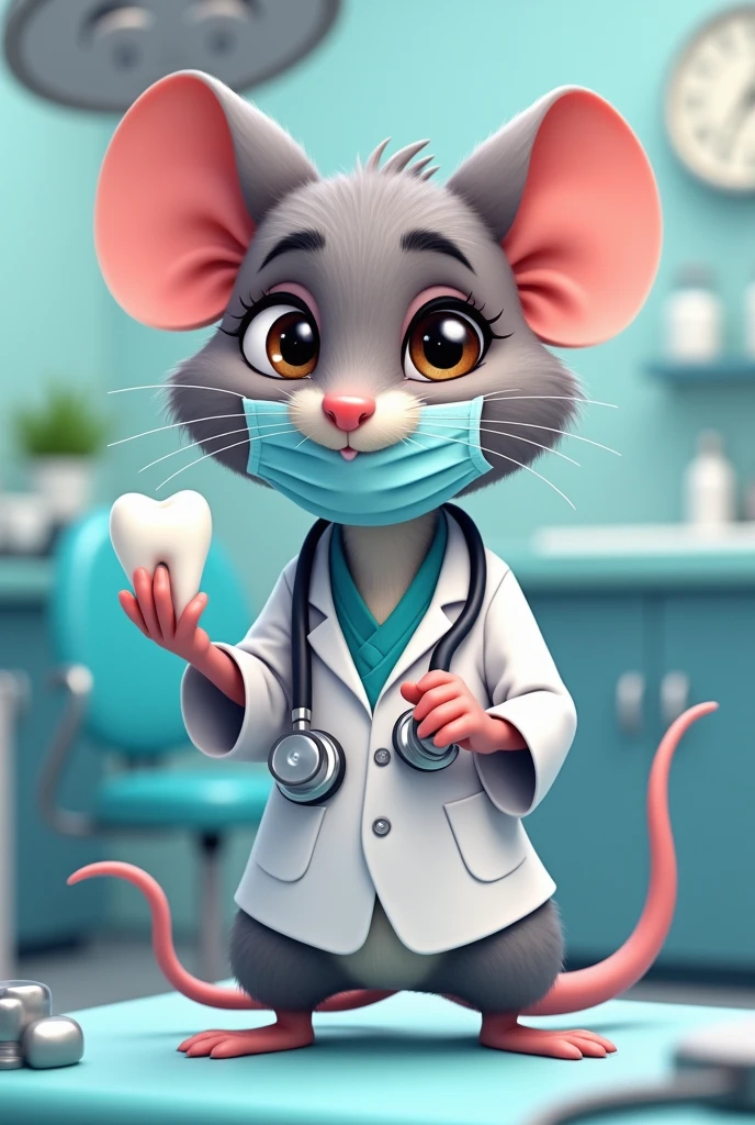 Dentist mouse with tooth in his hand