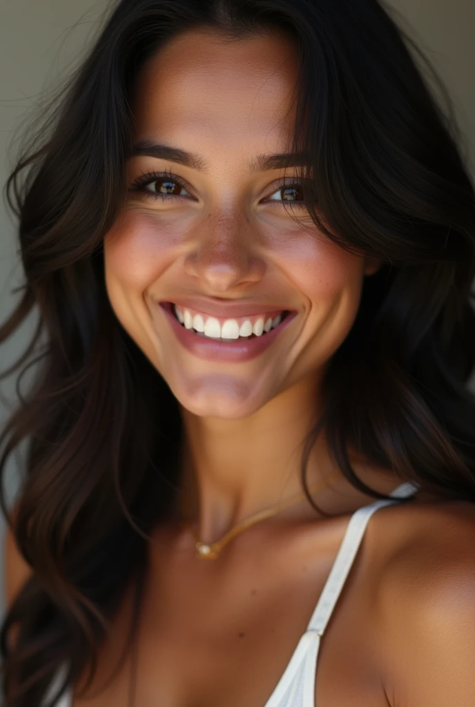 Amy Santiago fully nude smiling with cum all over her face