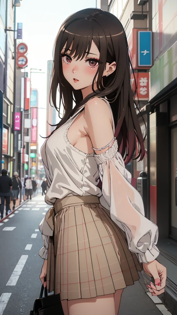 the extremely detailed CG Unity 8K wallpapers、premium、ultra detailed、masterpiece、realisitic、Real photo、extremely detailed cute girl、20 years、((Lift your skirt yourself)))、(Raised by yourself)、panties on、panties focus、red blush、lips parted、looking at the spectators、armpit, half body shot、(Large multitudes)、(on a street in Tokyo)、(((Show off your pubic area with enthusiasm )))