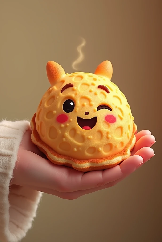 Create a waffle with a batter in your hand and a happy face with a winking eye.