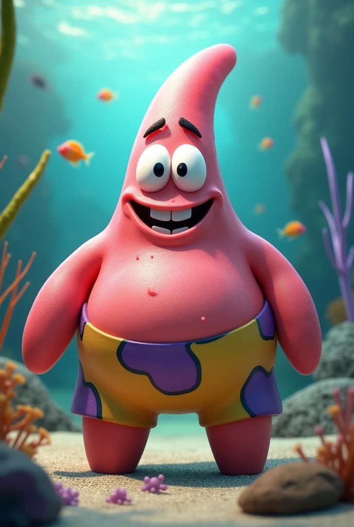 Generates a realistic human Patrick Star in live action