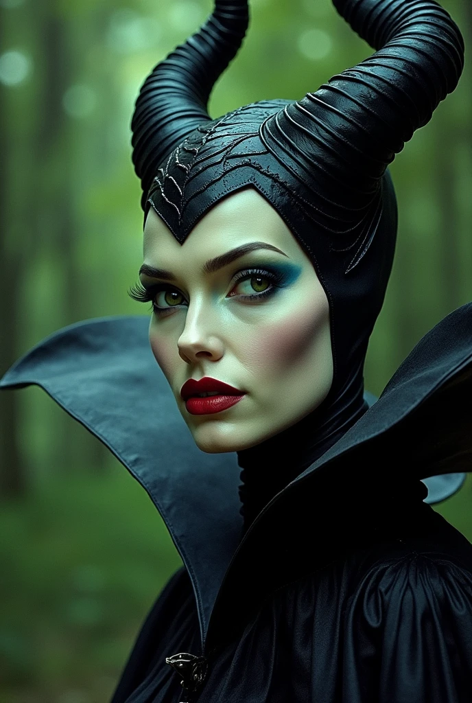 A stunning portrait of Maleficent, a vision of exotic unworldly beauty and power, in the style of Drew Struzan