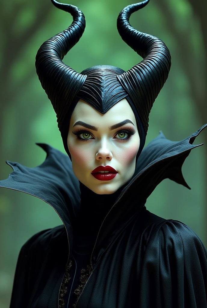 A stunning portrait of Maleficent, a vision of exotic unworldly beauty and power, in the style of Drew Struzan