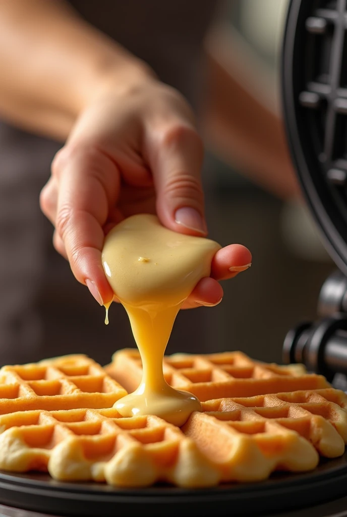Create a waffle with a batter in your hand