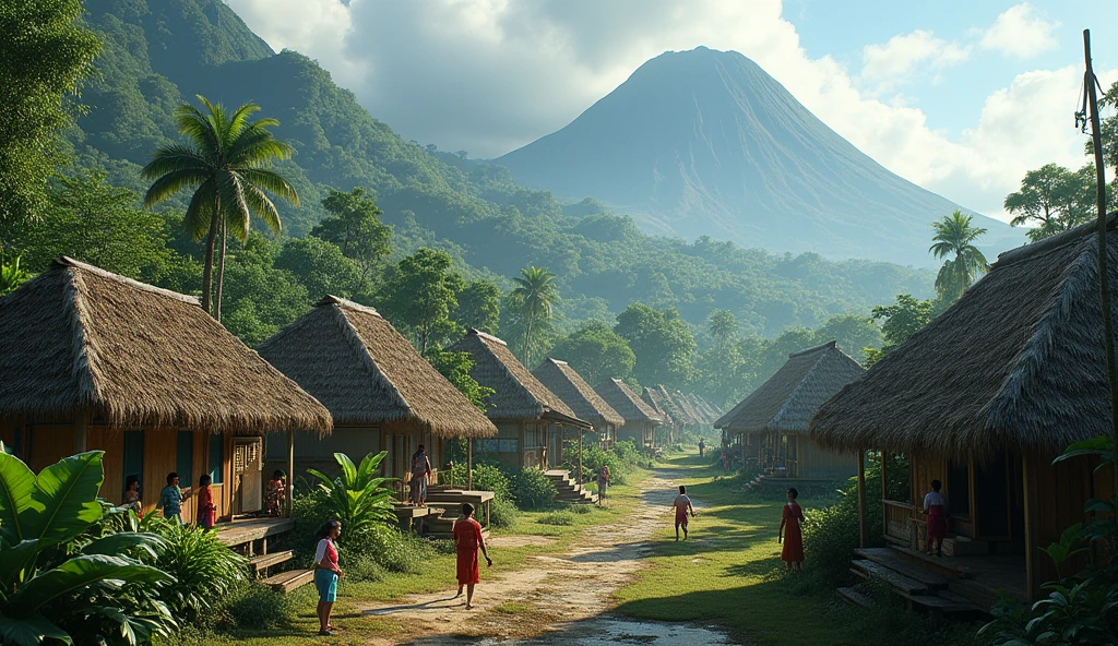 Village from Very ancient Ternate island, Maluku, Indonesia, hyper realistic, UHD, 64K