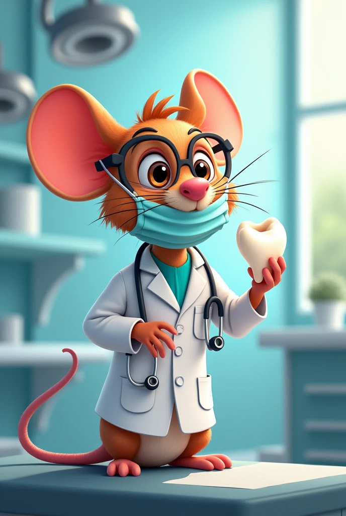 Dentist mouse with tooth in his hand