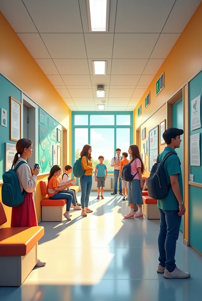 Design the hallway of an educational unit in 2d