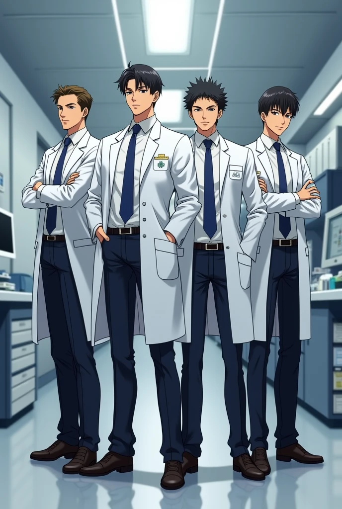 Kento Nanami, gojo Satoru, geto suguru and toji fushiguro realistic as hot adult doctors