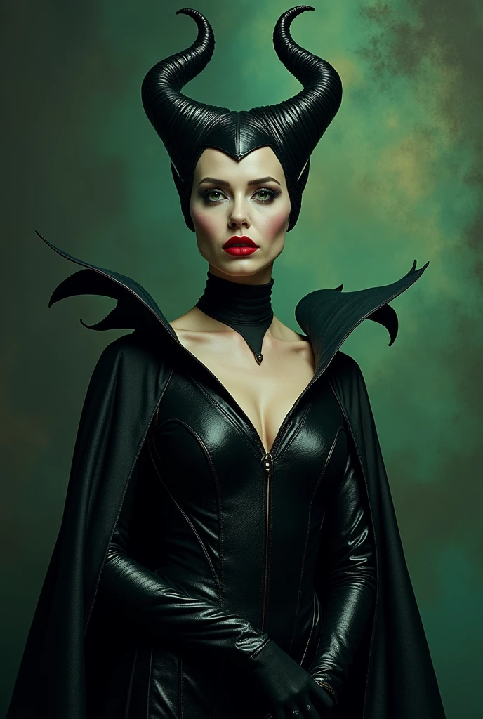 A stunning portrait of Maleficent, a vision of exotic  unworldly beauty and power, in the style of B movie poster