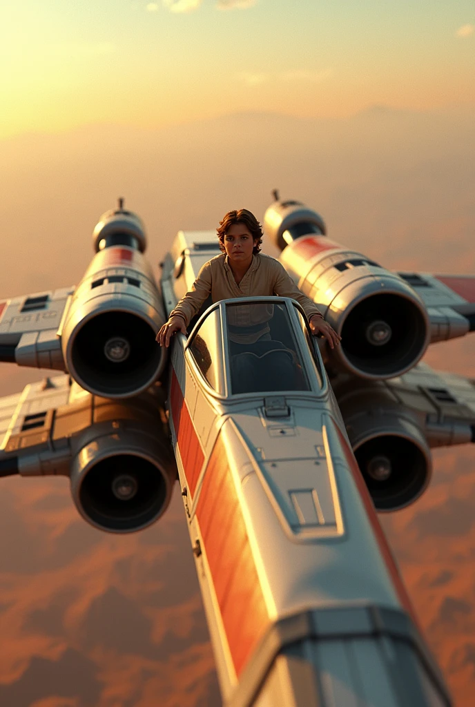 Luke Skywalker, Flying an X-wing fighter, 1950's Super Panavision 70 film stock Beautiful Cinematography, Make image 16 X 9