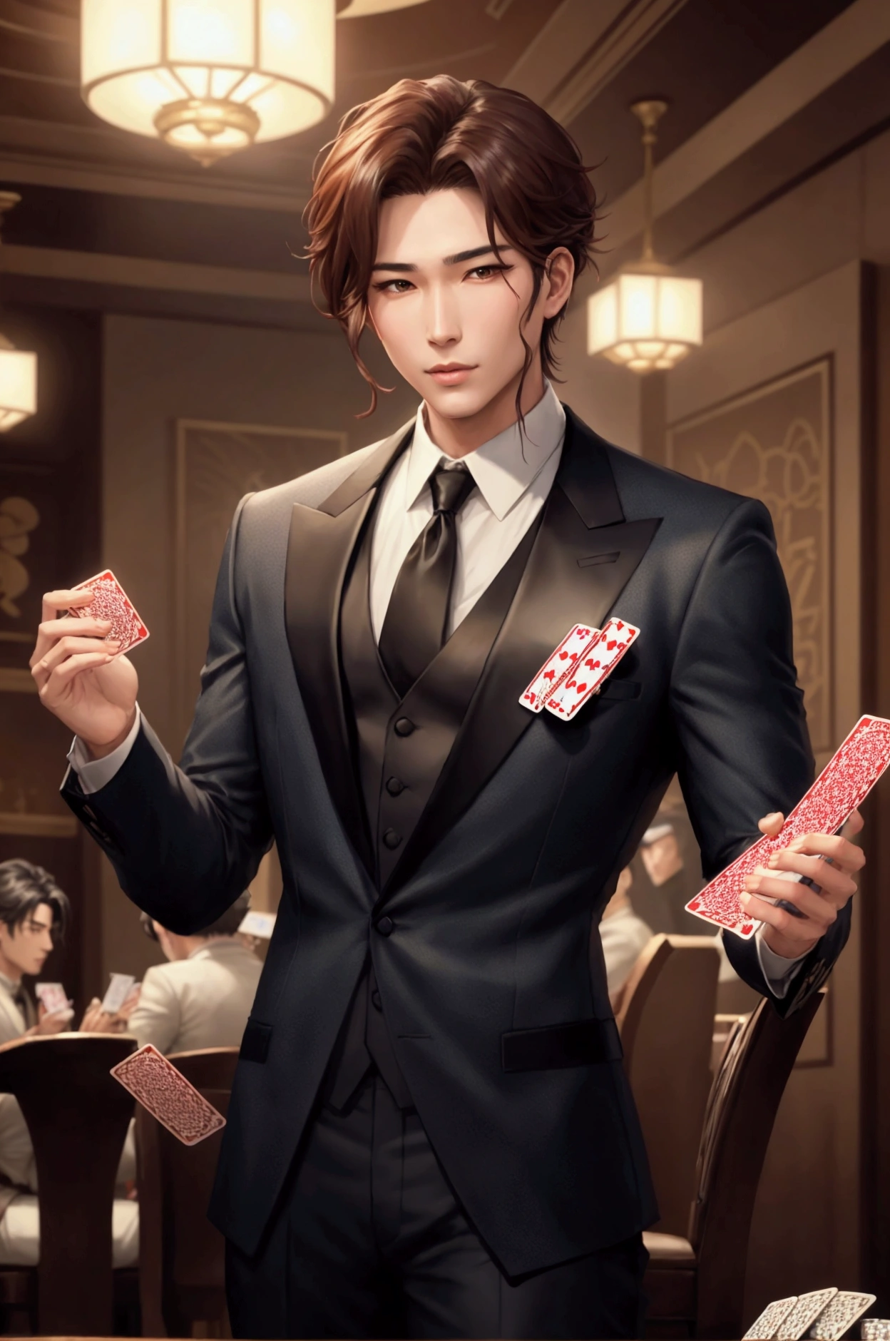 Draw me a character,Rich man holding poker cards