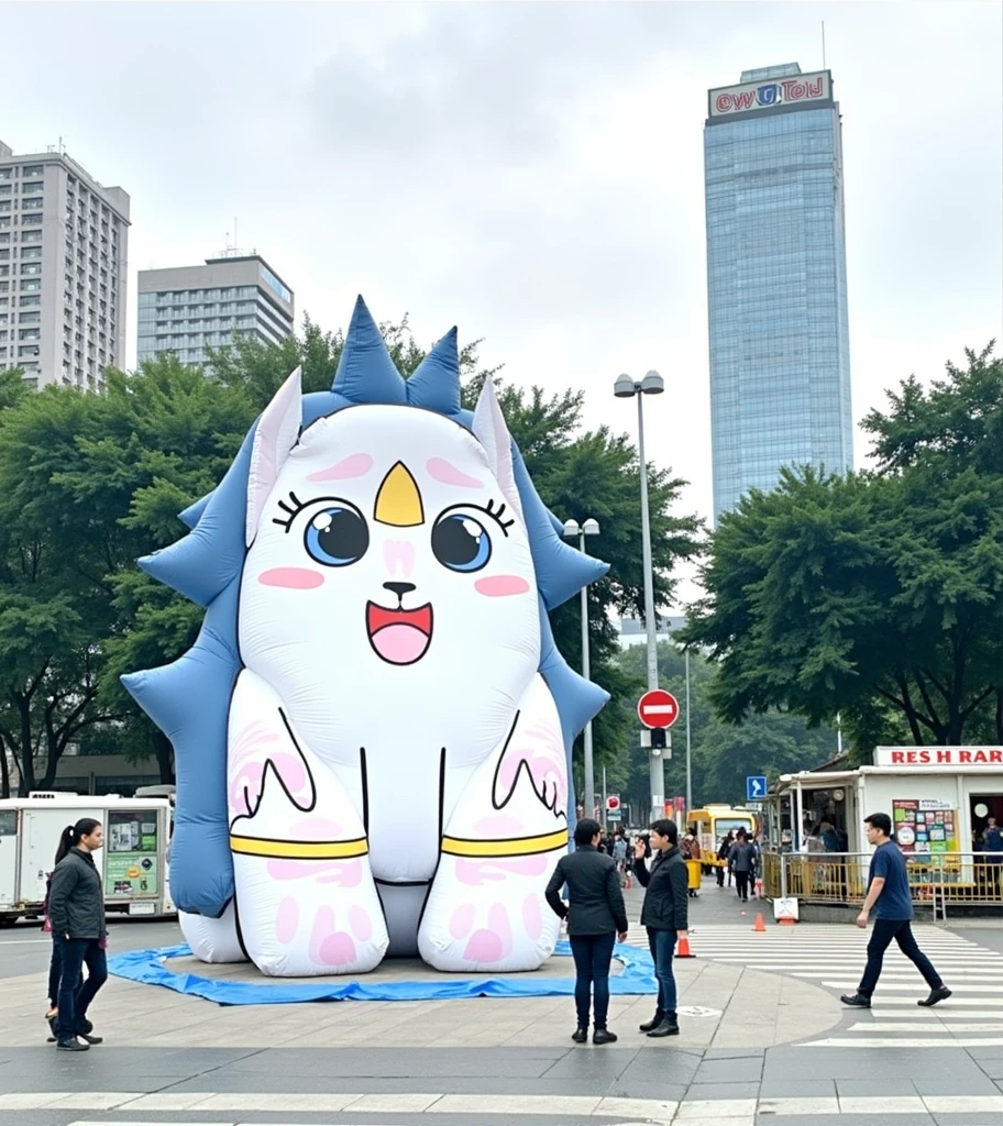 a giant pink pony blow-up doll on a square , (Practical, RAW photos, Ultra-fine transparent), Practical Light, city and street background