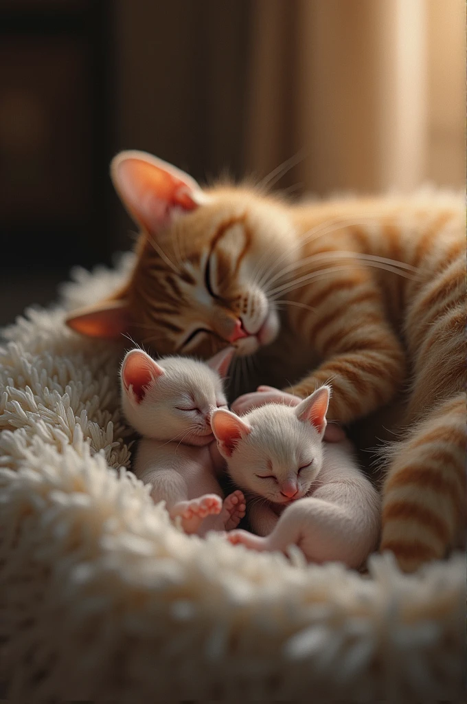 Kittenhood: Cats are born after a gestation period of about 9 weeks. They are blind, deaf, and completely dependent on their mother. During the first few weeks, they rely heavily on their mother for warmth, milk, and protection.