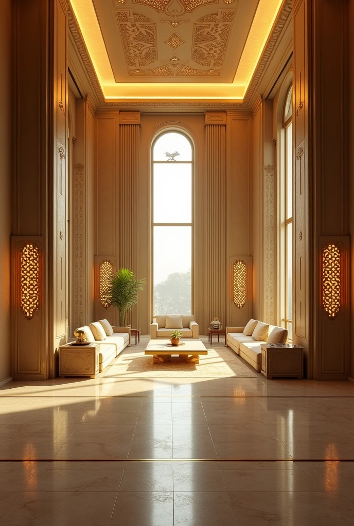 A room in Wakanda MCU neutral and golden colors