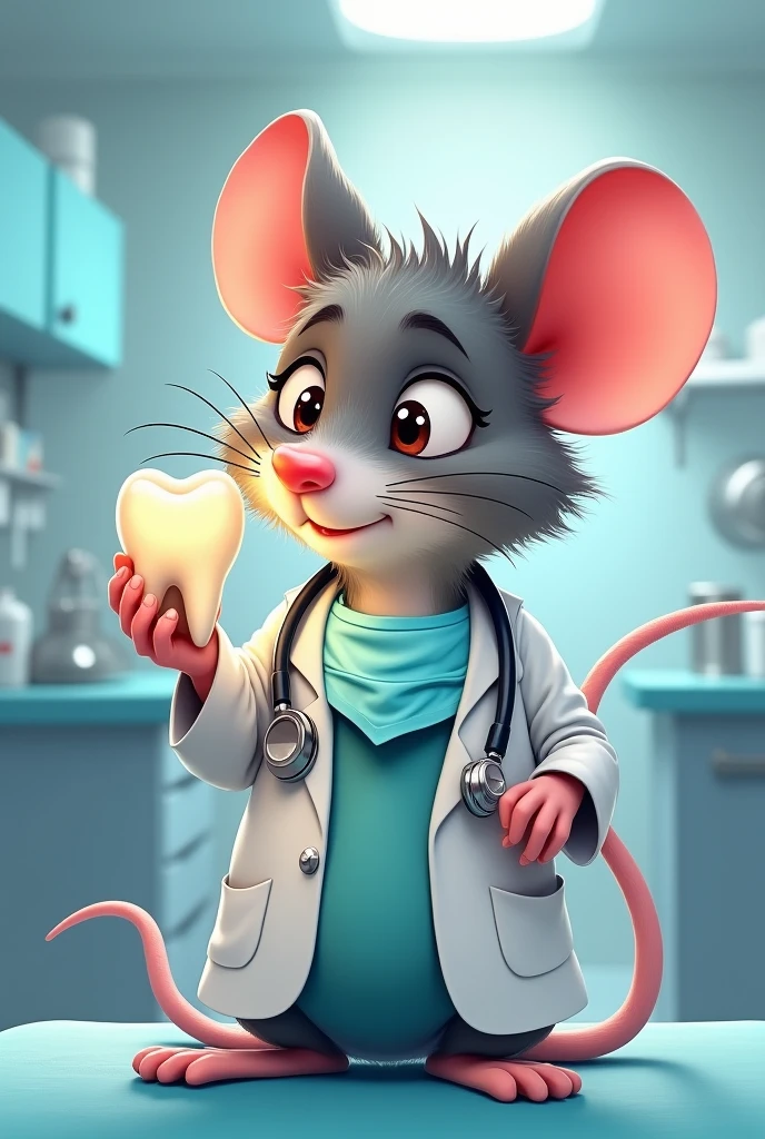 Dentist mouse with tooth in his hand 