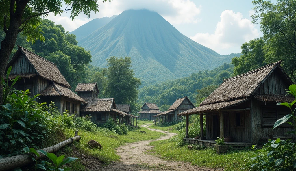 Village from Very ancient Ternate island, Maluku, Indonesia, there is no peoples, hyper realistic, masterpiece, best quality, ultra-detailed, UHD, 64K