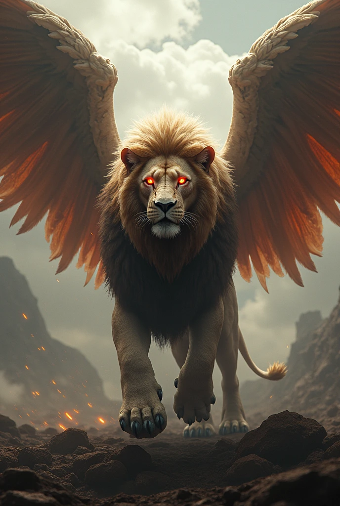Lion with big size and have big wings and red eye