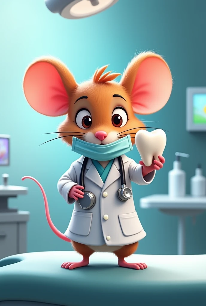 Dentist mouse with tooth in his hand