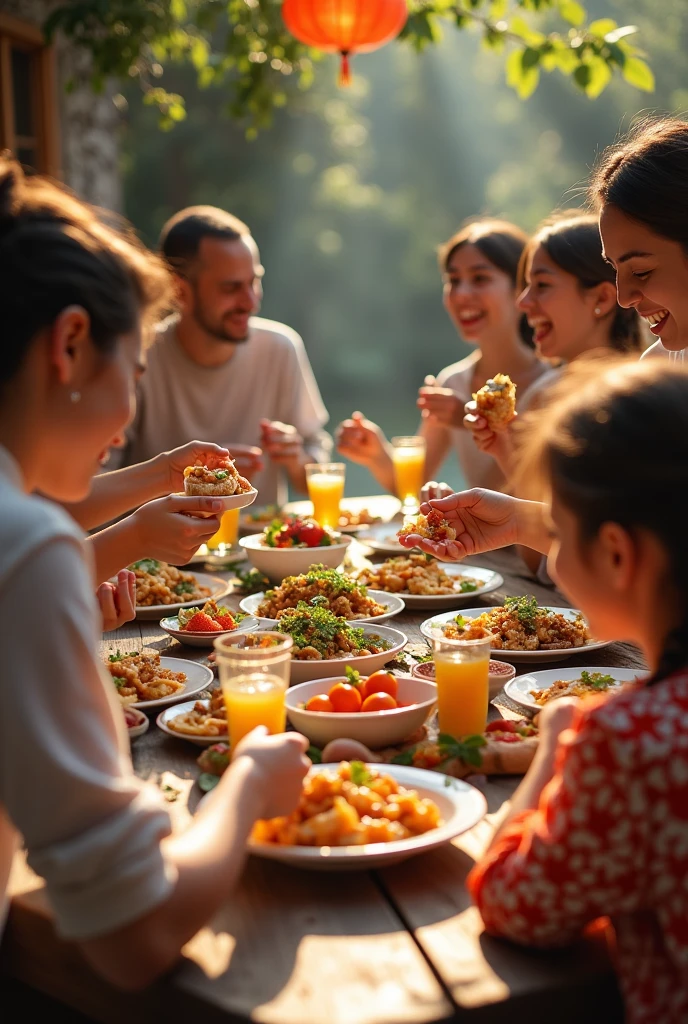 Foto food gather people