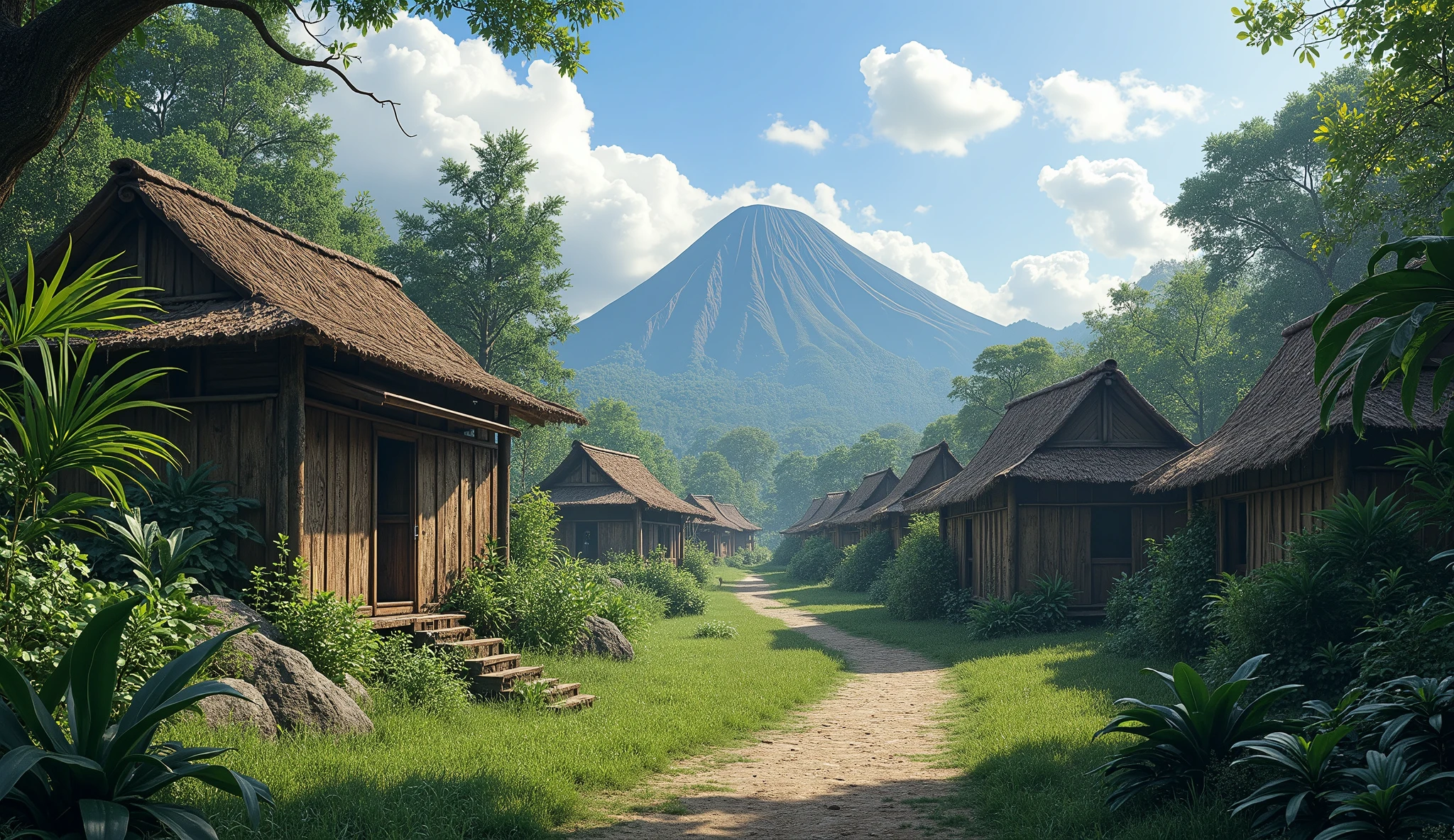 Village from Very ancient Ternate island, Maluku, Indonesia, there is no peoples, hyper realistic, masterpiece, best quality, ultra-detailed, UHD, 64K